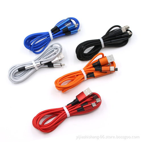 Yijiashishang Nylon braided 3-in-1 charging cable with iOS 8PIN, Micro USB and Type-C interface 2.A Aluminum Alloy connectors